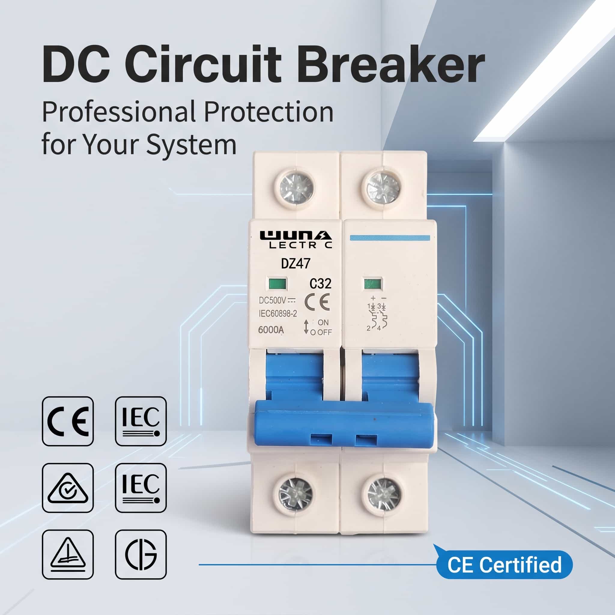 مدار شکن مینیاتوری DC 2 قطبی DZ47 C32 500 ولت