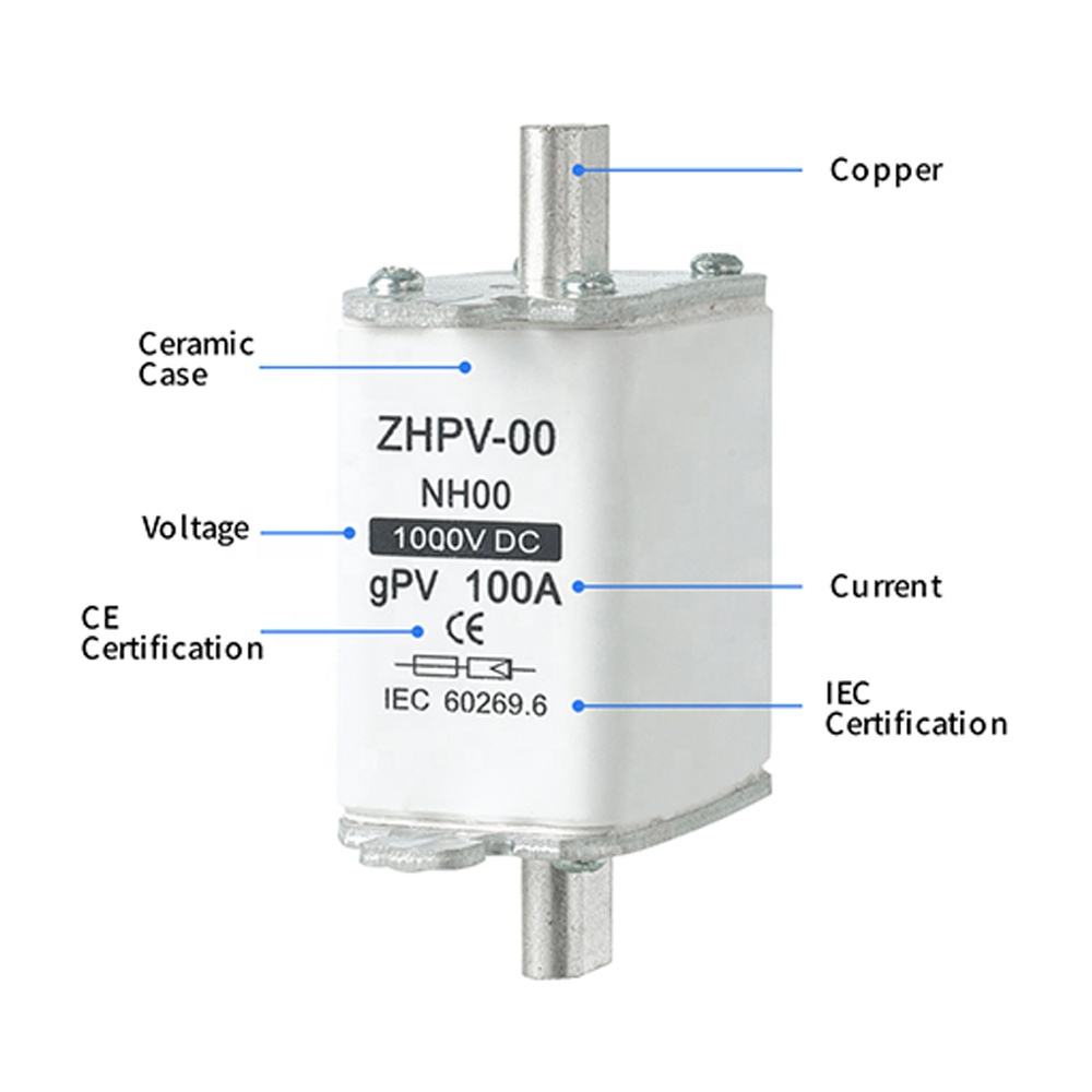 NH00-1000V IEC ولتاژ پایین چاقو فتوولتائیک فیوز پلاستیکی 80A 6ka ظرفیت شکست
